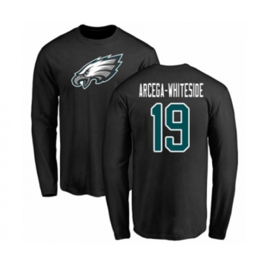 Philadelphia Eagles #19 JJ Arcega-Whiteside Black Name & Number Logo Long Sleeve T-Shirt - Ujersey Shop
