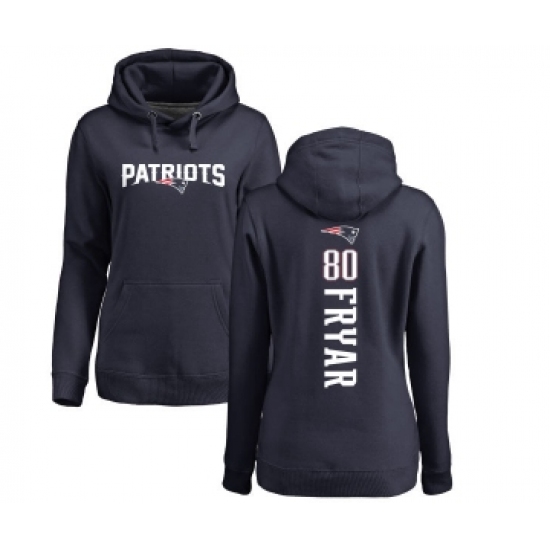 Football Women's New England Patriots #80 Irving Fryar Navy Blue Backer Pullover Hoodie - Ujersey Shop