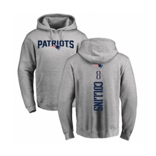 Football New England Patriots #8 Jamie Collins Ash Backer Pullover Hoodie - Ujersey Shop