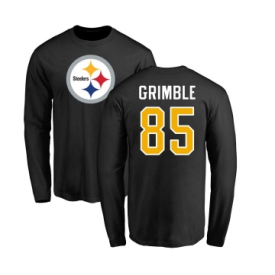 Football Pittsburgh Steelers #85 Xavier Grimble Black Name & Number Logo Long Sleeve T-Shirt - Ujersey Shop
