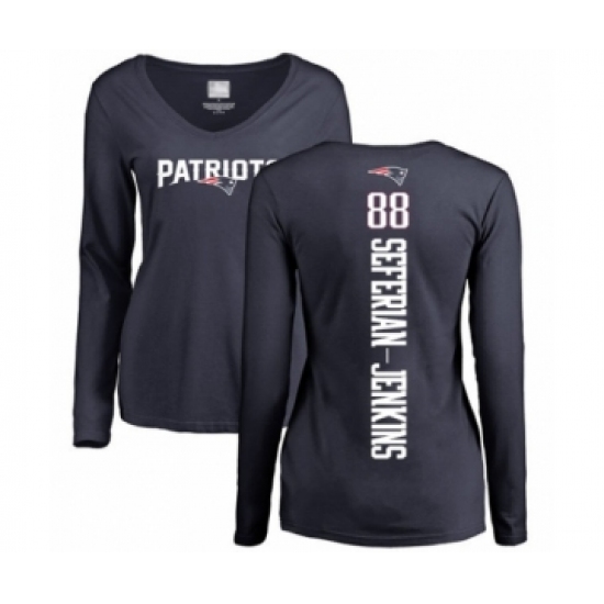 Football Women's New England Patriots #88 Austin Seferian-Jenkins Navy Blue Backer Slim Fit Long Sleeve T-Shirt - Ujersey Shop