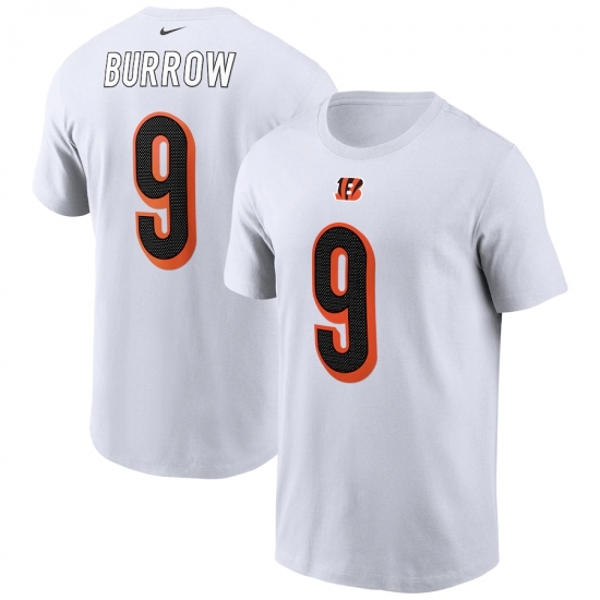 Men's Cincinnati Bengals #9 Joe Burrow Nike White Player Name & Number T-Shirt.webp - Ujersey Shop