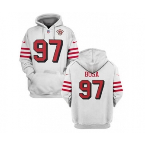 Men's San Francisco 49ers #97 Nick Bosa 2021 White 75th Anniversary Pullover Football Hoodie - Ujersey Shop
