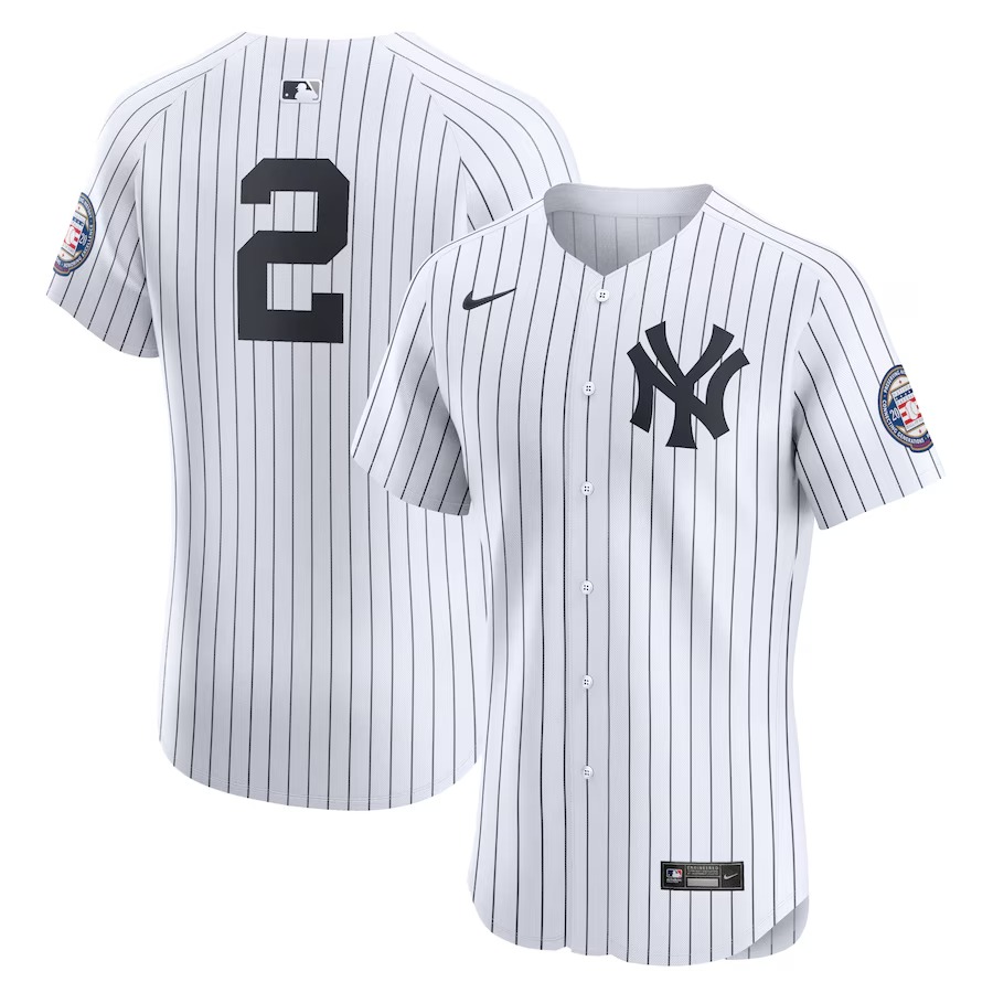 Men's New York Yankees Derek Jeter Nike White Home 2020 Hall of Fame Induction Patch Elite Player Jersey - Ujersey Shop
