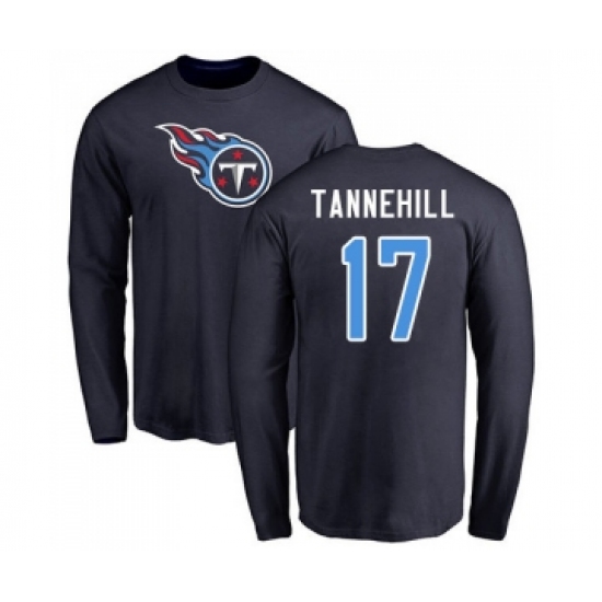 Football Tennessee Titans #17 Ryan Tannehill Navy Blue Name & Number Logo Long Sleeve T-Shirt - Ujersey Shop