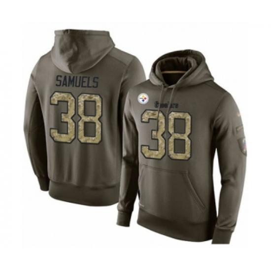 Football Men's Pittsburgh Steelers #38 Jaylen Samuels Green Salute To Service Pullover Hoodie - Ujersey Shop