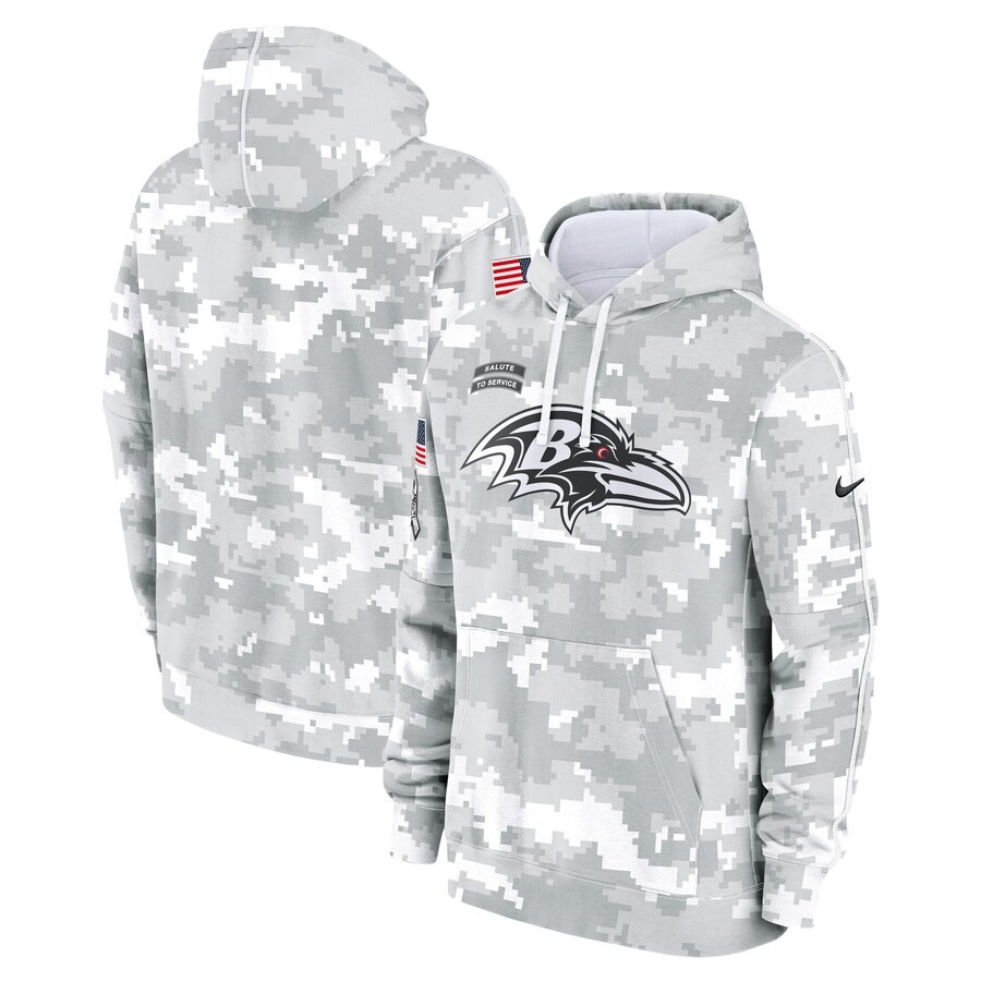 Men's Baltimore Ravens Nike Arctic Camo 2024 Salute to Service Club Fleece Pullover Hoodie - Ujersey Shop