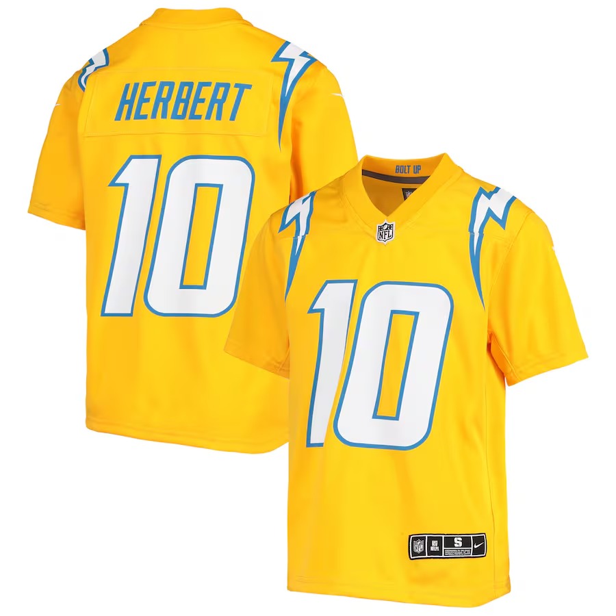 Youth Los Angeles Chargers Justin Herbert Nike Gold Inverted Team Game Jersey - Ujersey Shop