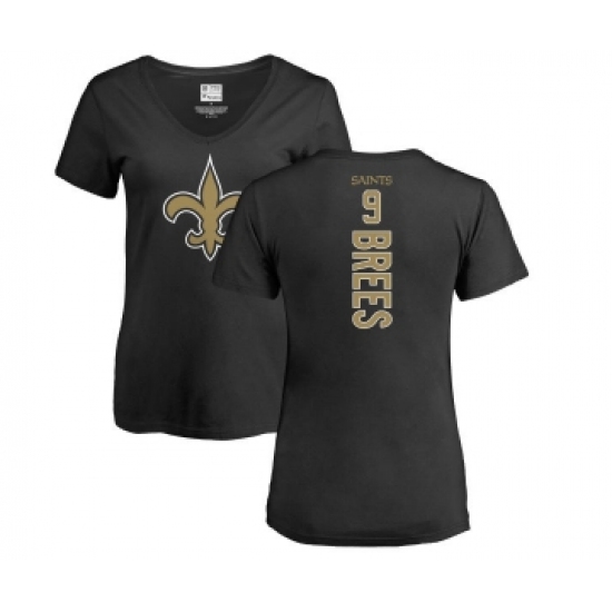 Football Women's New Orleans Saints #9 Drew Brees Black Backer Slim Fit T-Shirt - Ujersey Shop