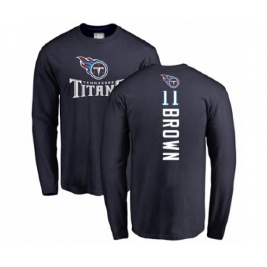 Football Tennessee Titans #11 A.J. Brown Navy Blue Backer Long Sleeve T-Shirt - Ujersey Shop