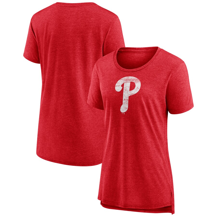 Women's Philadelphia Phillies Red Weathered Official Logo Tri-Blend T-Shirt - Ujersey Shop