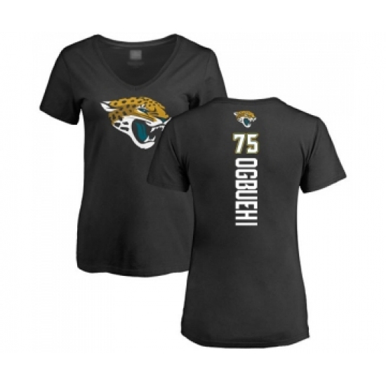Football Women's Jacksonville Jaguars #75 Cedric Ogbuehi Black Backer V-Neck T-Shirt - Ujersey Shop