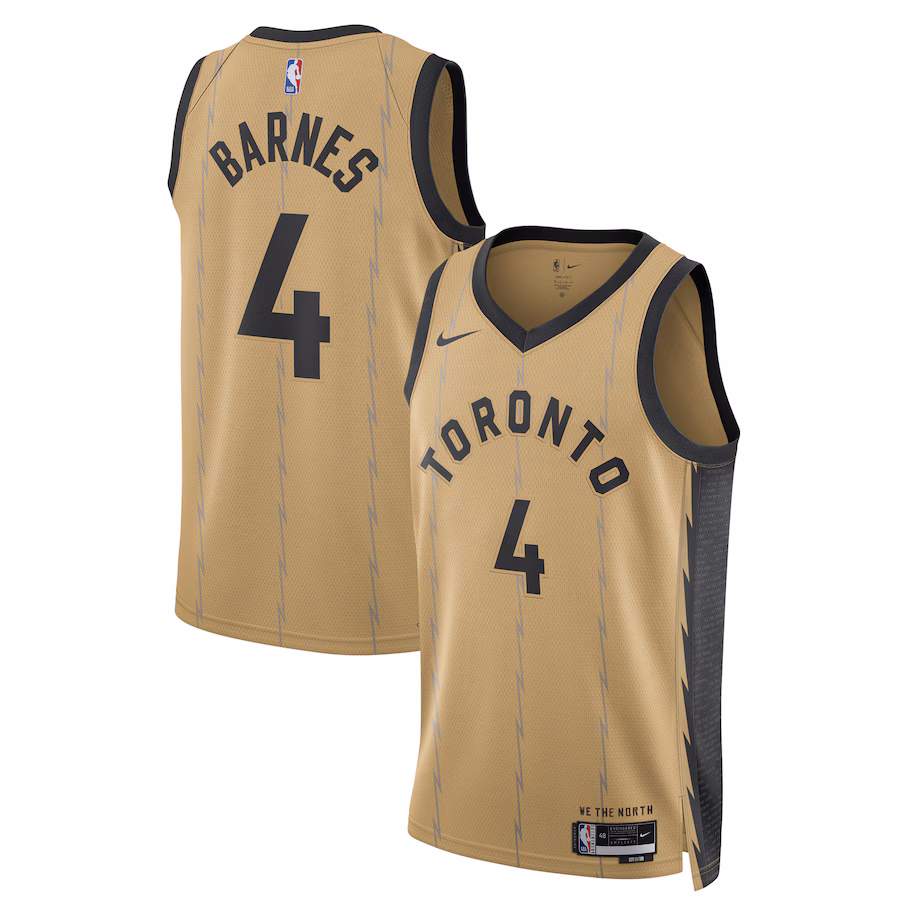 Unisex Toronto Raptors Scottie Barnes Nike Gold 2023/24 Swingman Jersey - City Edition - Ujersey Shop