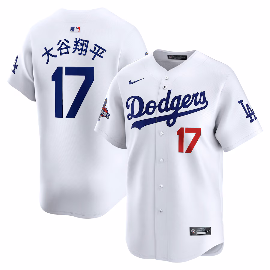 Men's Los Angeles Dodgers Shohei Ohtani Nike White 2024 World Series Champions Japanese Characters Limited Player Jersey - Ujersey Shop