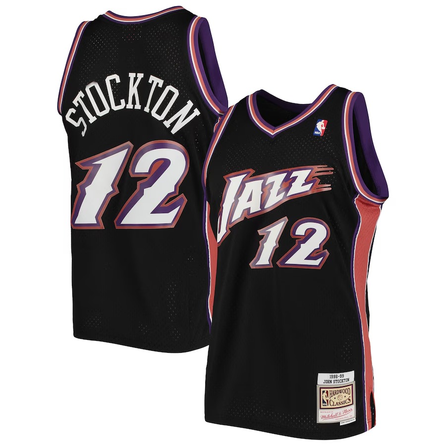 Men's Utah Jazz John Stockton Mitchell & Ness Black 1998/99 Hardwood Classics Swingman Jersey - Ujersey Shop