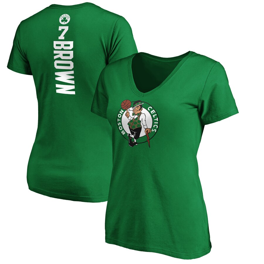 Women's Boston Celtics Jaylen Brown Kelly Green Playmaker Name & Number V-Neck T-Shirt - Ujersey Shop