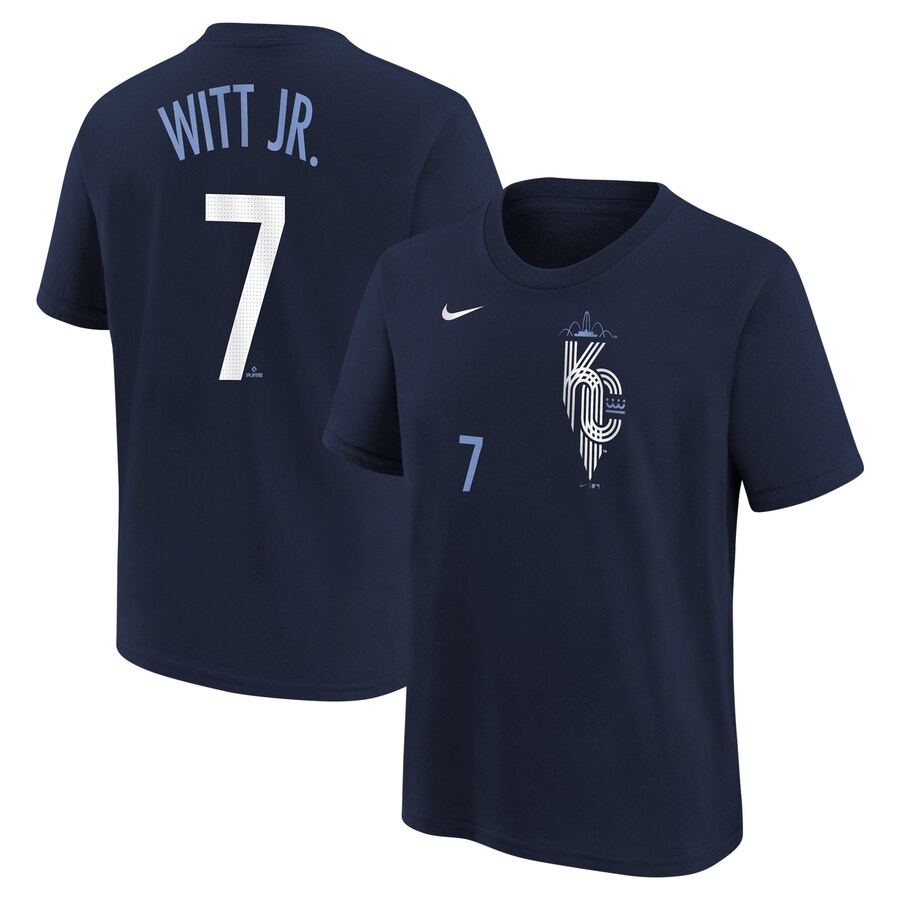 Youth Kansas City Royals Bobby Witt Jr. Nike Navy Fuse City Connect Name & Number T-Shirt - Ujersey Shop