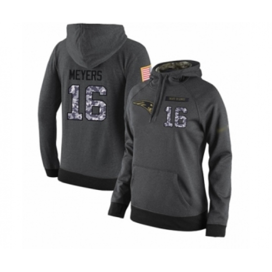 Football Women's New England Patriots #16 Jakobi Meyers Stitched Black Anthracite Salute to Service Player Performance Hoodie - Ujersey Shop