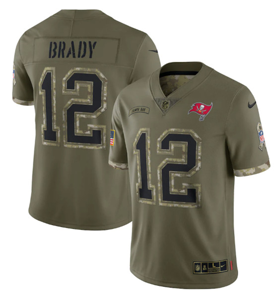 Men's Tampa Bay Buccaneers #12 Tom Brady 2022 Olive Salute To Service Limited Stitched Jersey - Ujersey Shop