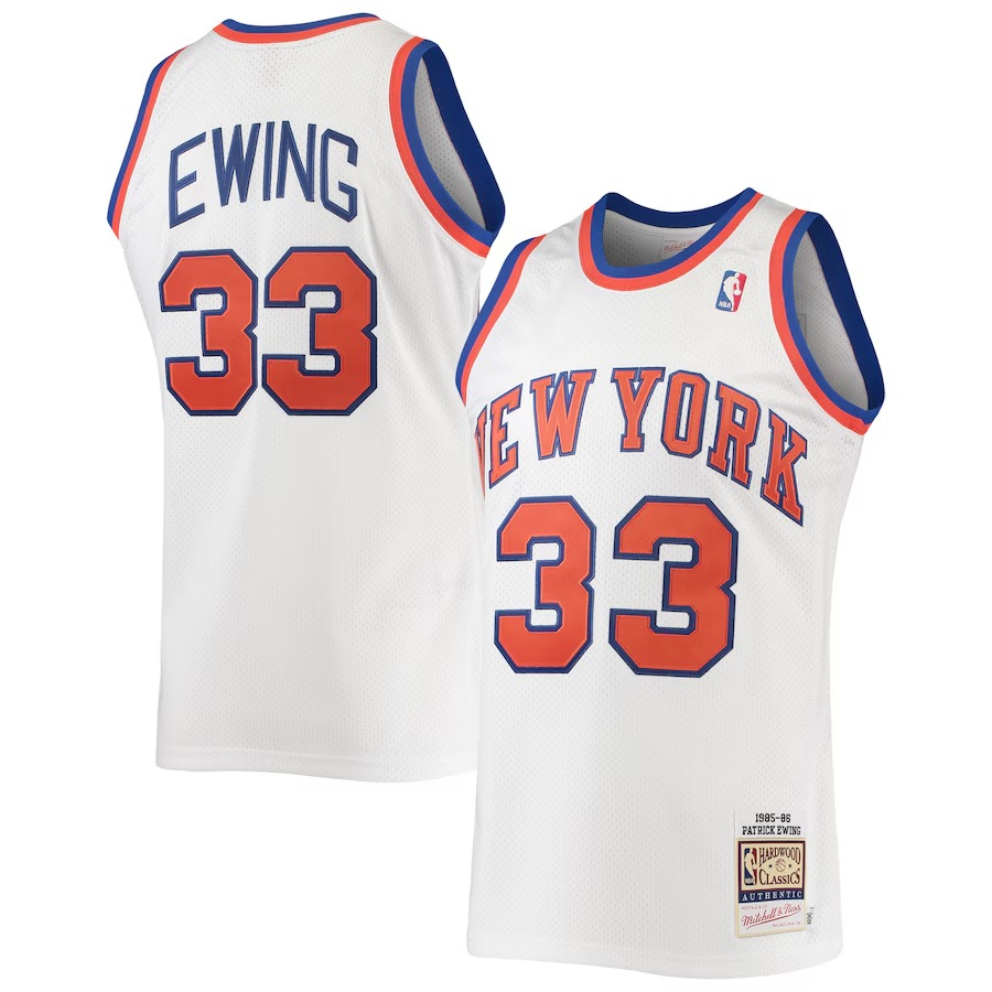 Men's New York Knicks Patrick Ewing Mitchell & Ness White 1985/86 Hardwood Classics Authentic Jersey - Ujersey Shop