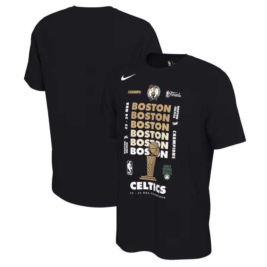 Men's Boston Celtics Nike Black 2024 NBA Finals Champions Celebration Expressive T-Shirt - Ujersey Shop