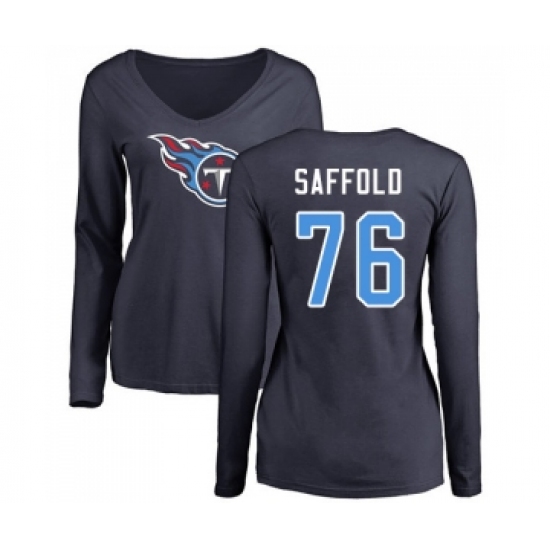 Football Women's Tennessee Titans #76 Rodger Saffold Navy Blue Name & Number Logo Long Sleeve T-Shirt - Ujersey Shop