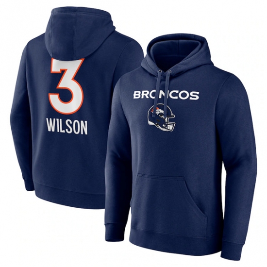 Men's Denver Broncos #3 Russell Wilson Navy Team Wordmark Name & Number Pullover Hoodie - Ujersey Shop