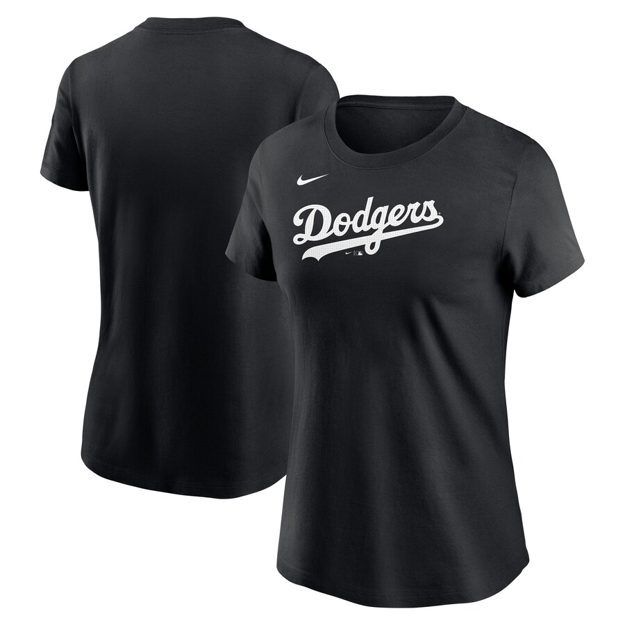 Women's Los Angeles Dodgers Nike Black Fuse Wordmark T-Shirt - Ujersey Shop