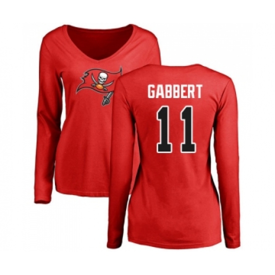 Football Women's Tampa Bay Buccaneers #11 Blaine Gabbert Red Name & Number Logo Long Sleeve T-Shirt - Ujersey Shop
