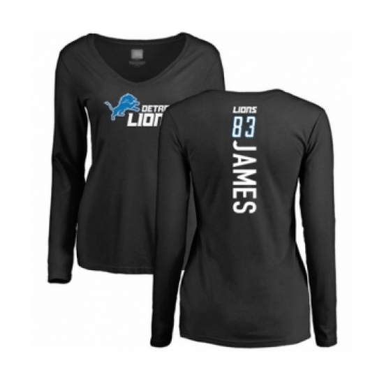 Football Women's Detroit Lions #83 Jesse James Black Backer Long Sleeve T-Shirt - Ujersey Shop