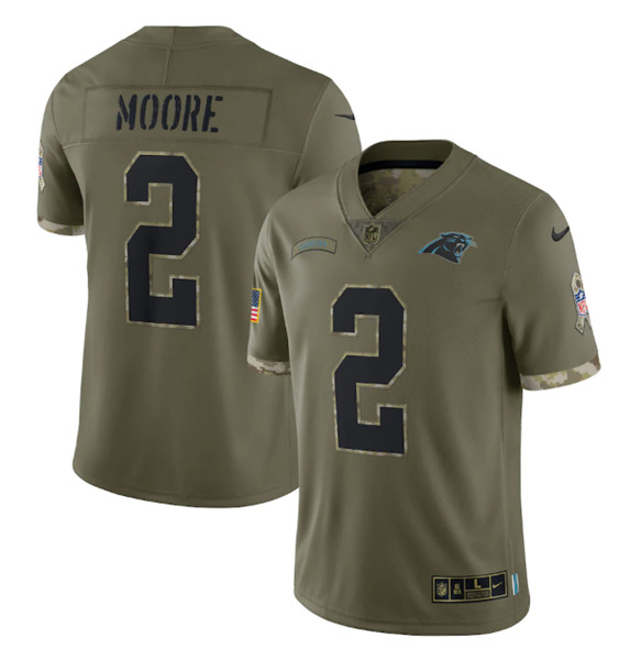 Men's Carolina Panthers #2 D. Moore 2022 Olive Salute To Service Limited Stitched Jersey - Ujersey Shop