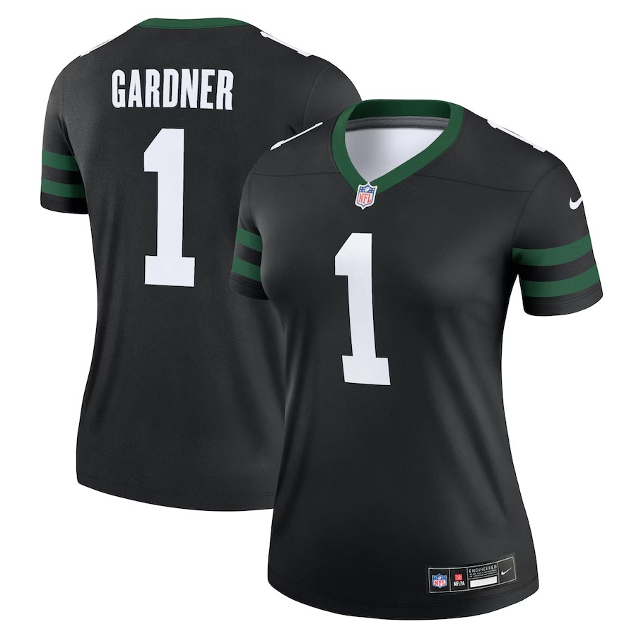 Women's New York Jets Ahmad Sauce Gardner Nike Legacy Black Alternate Legend Player Performance Top - Ujersey Shop
