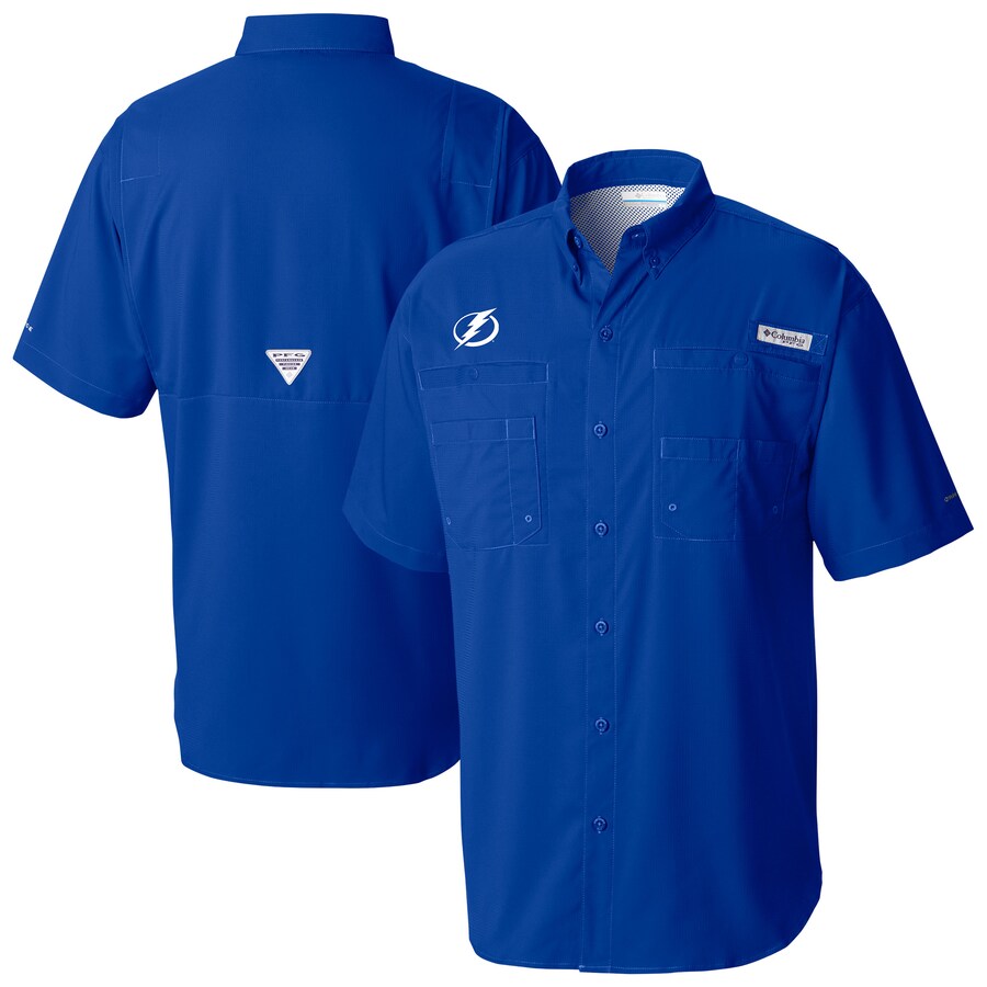 Men's Tampa Bay Lightning Columbia Blue Tamiami Short Sleeve Omni-Wick Button-Down Shirt - Ujersey Shop
