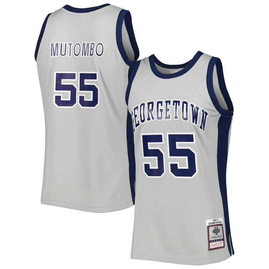 Men's Mitchell & Ness Dikembe Mutombo Gray Georgetown Hoyas 1990/91 Swingman Jersey - Ujersey Shop