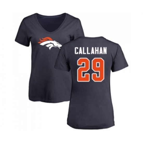 Football Women's Denver Broncos #29 Bryce Callahan Navy Blue Name & Number Logo T-Shirt - Ujersey Shop