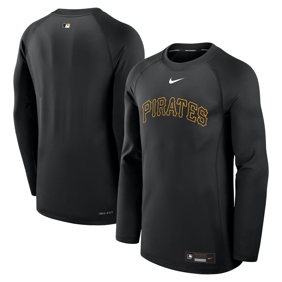 Men's Pittsburgh Pirates Nike Black Authentic Collection Game Time Raglan Performance Long Sleeve T-Shirt - Ujersey Shop