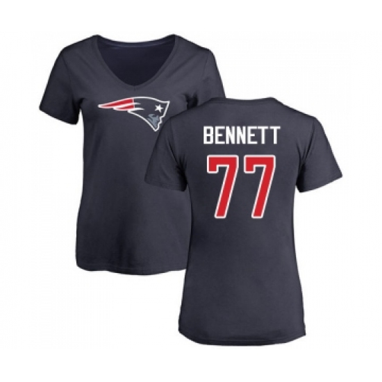 Football Women's New England Patriots #77 Michael Bennett Navy Blue Name & Number Logo Slim Fit T-Shirt - Ujersey Shop