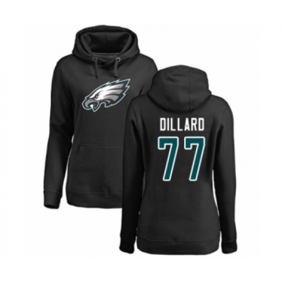 Women's Philadelphia Eagles #77 Andre Dillard Black Name & Number Logo Pullover Hoodie - Ujersey Shop
