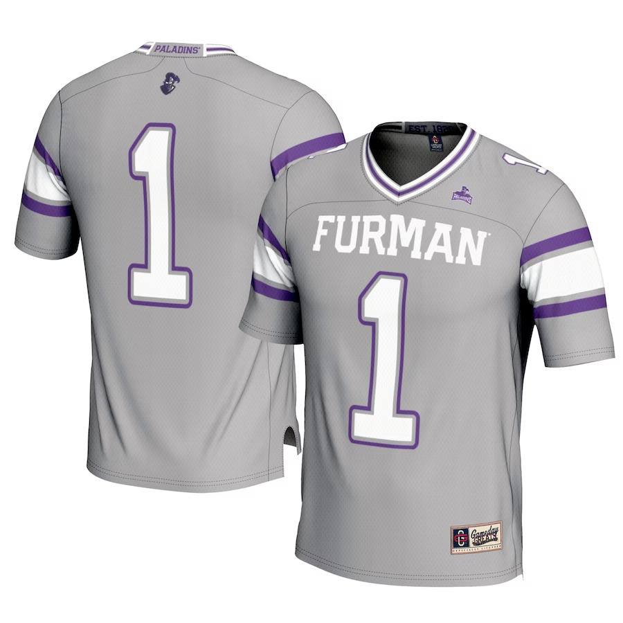 Men's GameDay Greats Gray  Furman Paladins #1 Football Jersey - Ujersey Shop