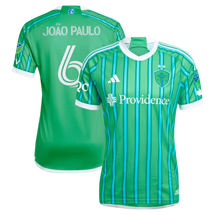 Men's Seattle Sounders FC Joao Paulo adidas Green 2024 The Anniversary Kit Authentic Player Jersey - Ujersey Shop
