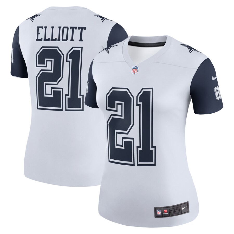 Women's Dallas Cowboys Ezekiel Elliott Nike White Color Rush Legend Player Player Performance Top - Ujersey Shop