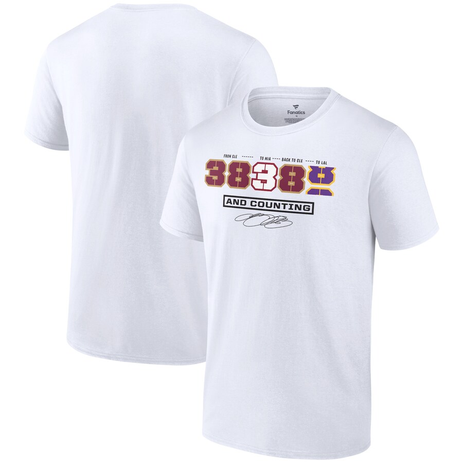 Men's LeBron James White NBA All-Time Scoring Record Split Points T-Shirt - Ujersey Shop