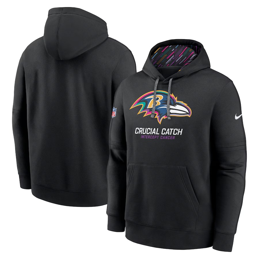 Men's Baltimore Ravens Nike Black 2024 NFL Crucial Catch Club Pullover Hoodie - Ujersey Shop