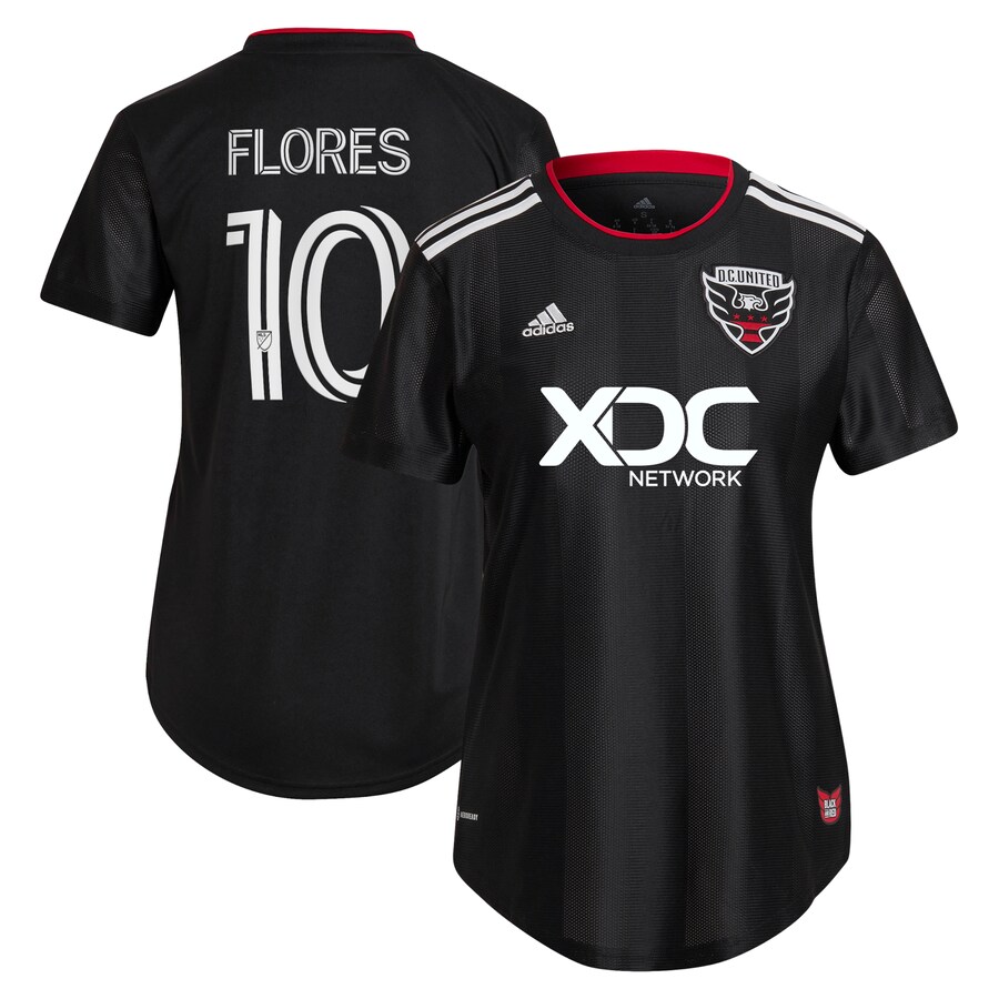 Women's D.C. United Edison Flores adidas Black 2022 Black and Red Kit Replica Player Jersey - Ujersey Shop