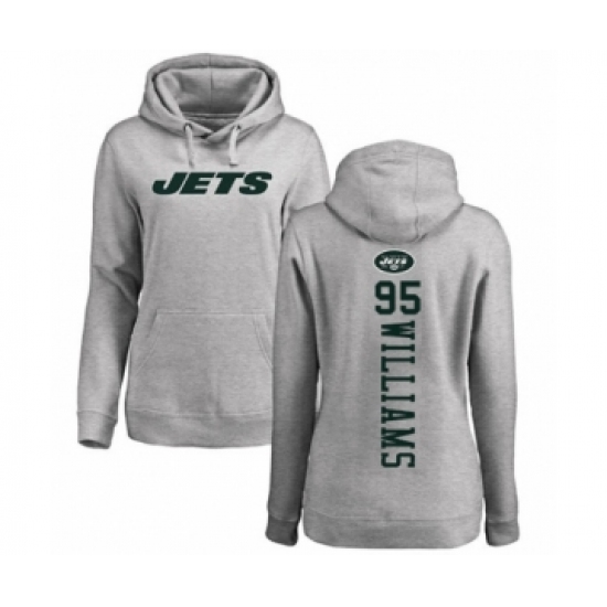 Football Women's New York Jets #95 Quinnen Williams Ash Backer Pullover Hoodie - Ujersey Shop