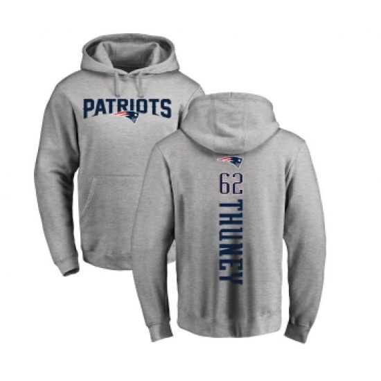 Football New England Patriots #62 Joe Thuney Ash Backer Pullover Hoodie - Ujersey Shop