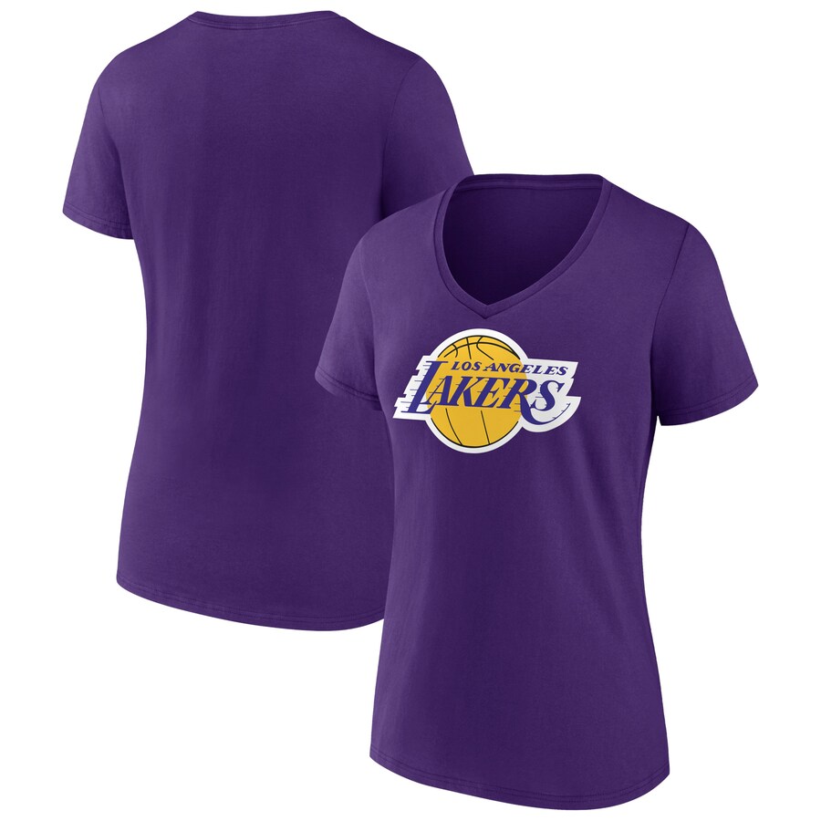 Women's Los Angeles Lakers Purple Primary Logo V-Neck T-Shirt - Ujersey Shop