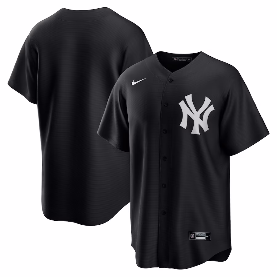 Men's New York Yankees Nike Black/White Official Replica Jersey - Ujersey Shop