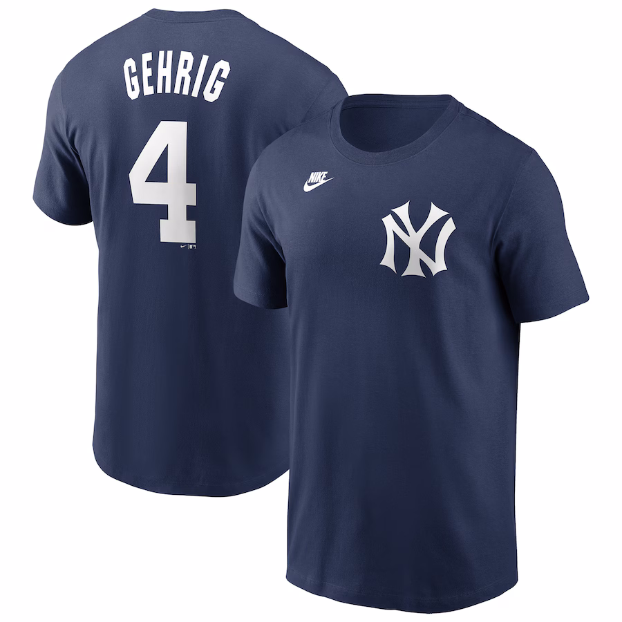 Men's New York Yankees Lou Gehrig Nike Navy Cooperstown Collection Fuse Name & Number T-Shirt - Ujersey Shop
