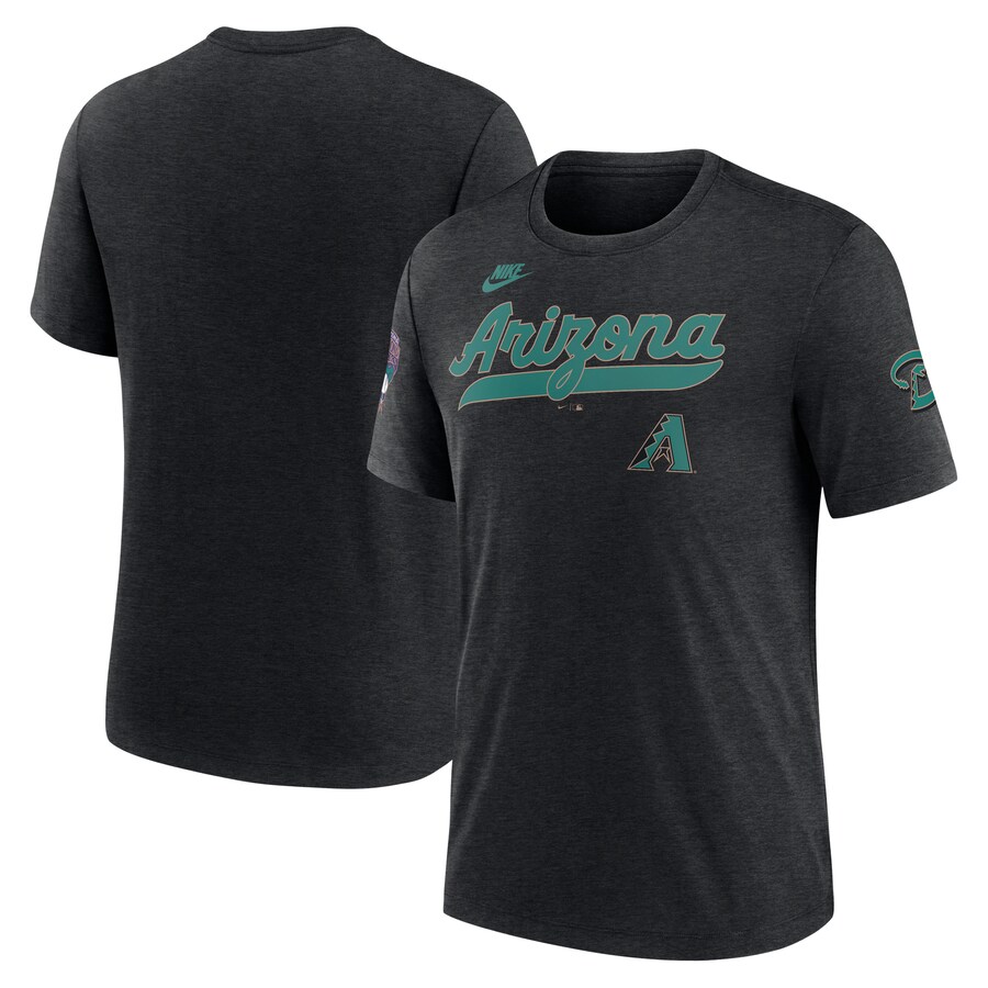 Men's Arizona Diamondbacks Nike Heather Black Cooperstown Collection Eras Tri-Blend T-Shirt - Ujersey Shop